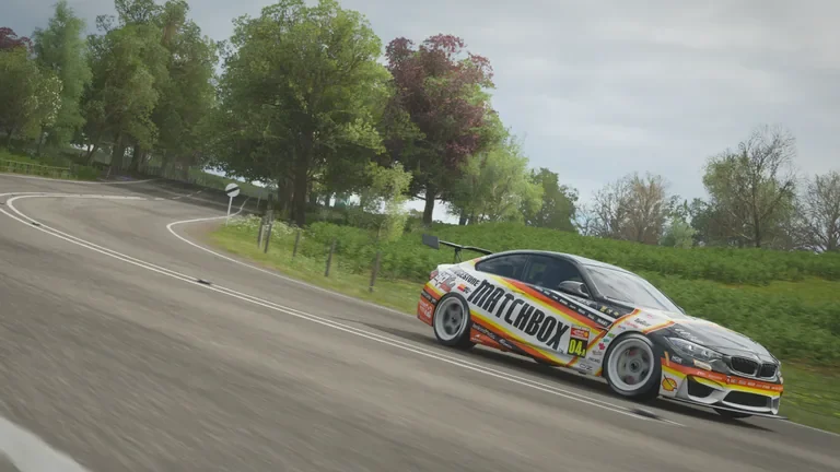 BMW M4 with Matchbox racing livery in Forza Horizon 4, captured 1 July 2020