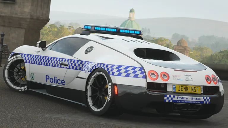 Bugatti Veyron with New South Wales Police General Duties livery in Forza Horizon 4, captured 25 Feb 2021