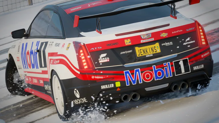 Cadillac ATS with Mobil racing livery in Forza Horizon 4, captured 10 Jan 2019