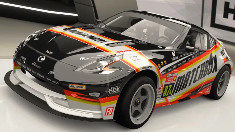 Formula Drift Nissan Z with Matchbox racing livery in Forza Horizon 4, captured 9 June 2026