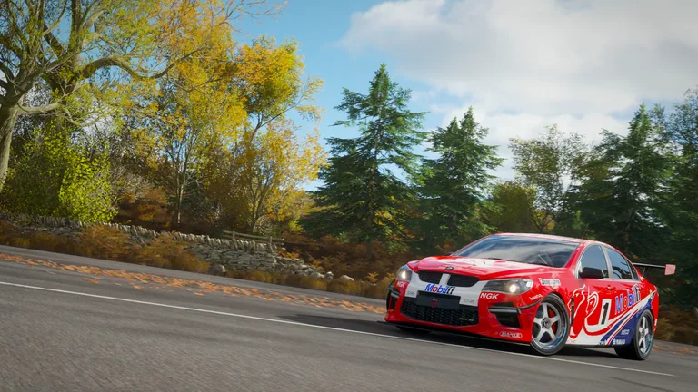 HSV GTS with Mobil Holden Racing Team Lowndes 2000 livery in Forza Horizon 4, captured 24 July 2020
