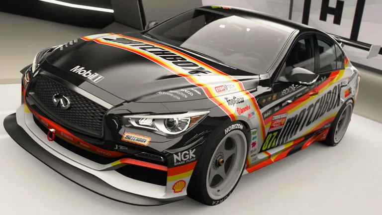 Infiniti Q60 with Matchbox racing livery in Forza Horizon 4, captured 9 June 2026