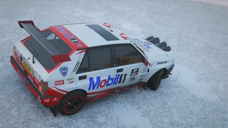 Lancia Delta Integrale with Mobil racing livery in Forza Horizon 4, captured 1 July 2020