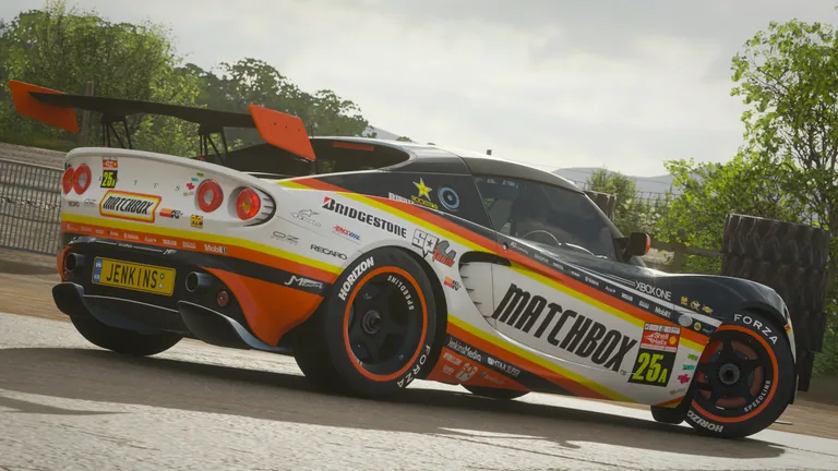 Lotus Elise with Matchbox racing livery in Forza Horizon 4, captured 1 July 2020
