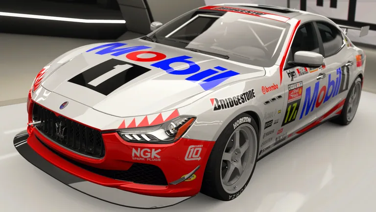 Maserati Ghibli Q4 with Mobil racing livery in Forza Horizon 4, captured 9 June 2026