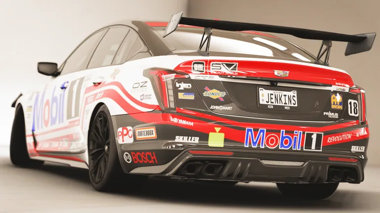 Cadillac CT5-V with Mobil racing livery in Forza Horizon 5, captured 4 May 2023