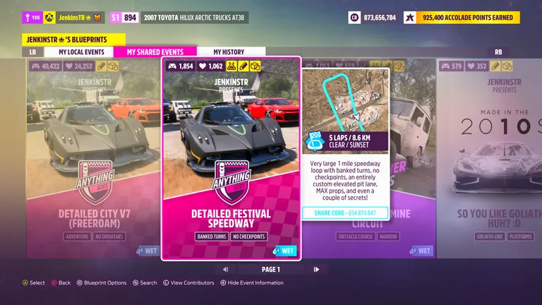 Detailed Festival Speedway custom track (EventLab Speedway) in Forza Horizon 5, captured 9 June 2026