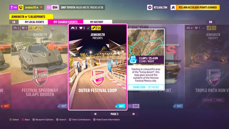 Outer Festival Loop custom track (EventLab Route) in Forza Horizon 5, captured 9 June 2026