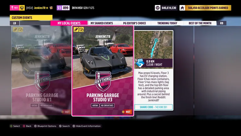 Parking Garage Studio V3 custom track (EventLab Route) in Forza Horizon 5, captured 4 May 2023