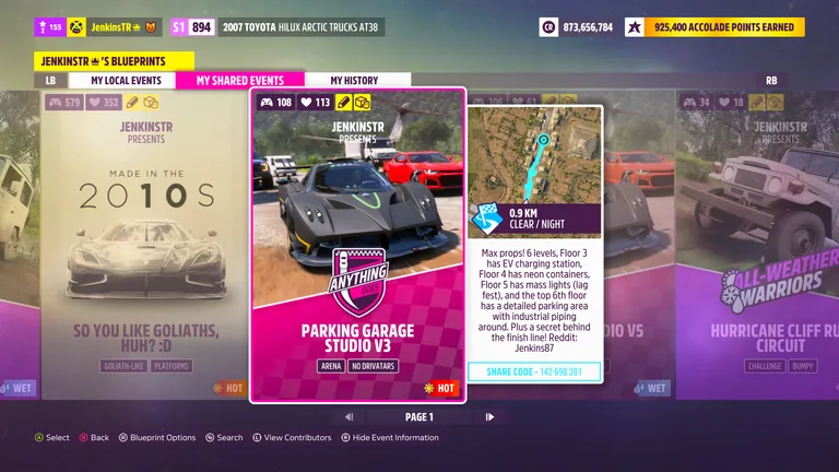 Parking Garage Studio V3 custom track (EventLab Route) in Forza Horizon 5, captured 9 June 2026