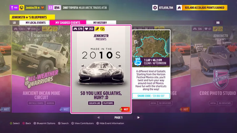 So You Like Goliaths, Huh? :D custom track (EventLab Route) in Forza Horizon 5, captured 9 June 2026