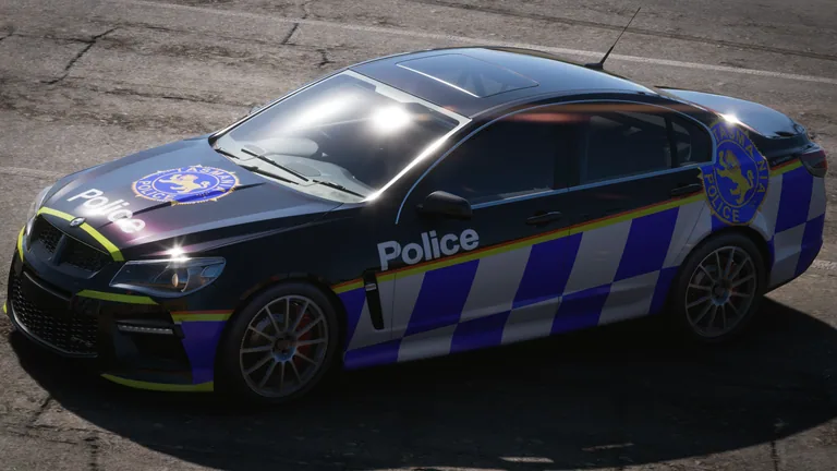 HSV GTS with Tasmania Police 2020 livery in Forza Horizon 5, captured 7 Dec 2021