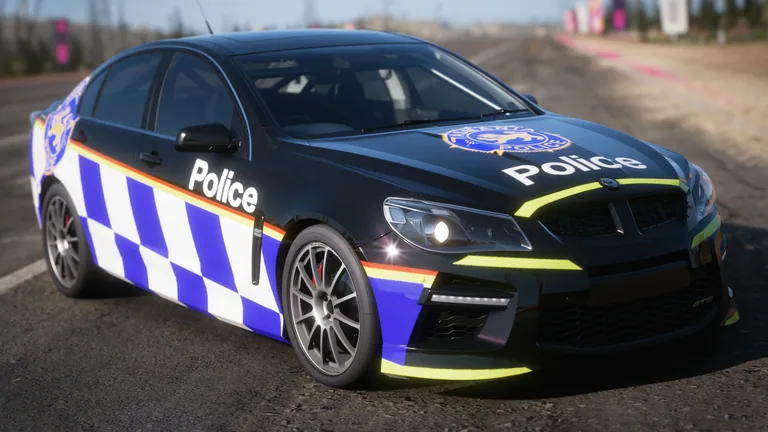 HSV GTS with Tasmania Police 2020 livery in Forza Horizon 5, captured 7 Dec 2021