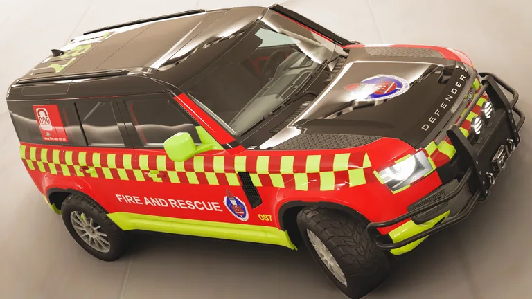 Land Rover Defender with Fire & Rescue NSW livery in Forza Horizon 5, captured 4 May 2023