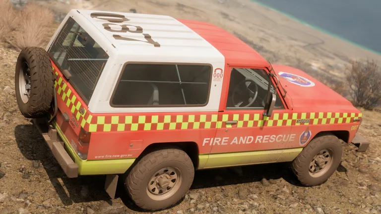 Nissan Safari with Fire & Rescue NSW livery in Forza Horizon 5, captured 4 May 2023