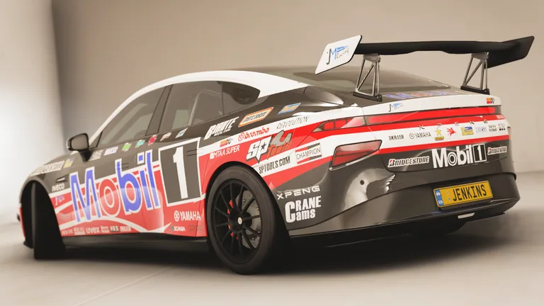 XPeng X9 with Mobil racing livery in Forza Horizon 5, captured 4 May 2023