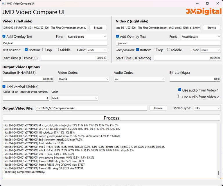 Video comparison tool UI