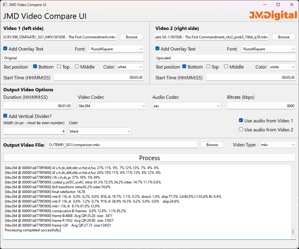 Video comparison tool UI
